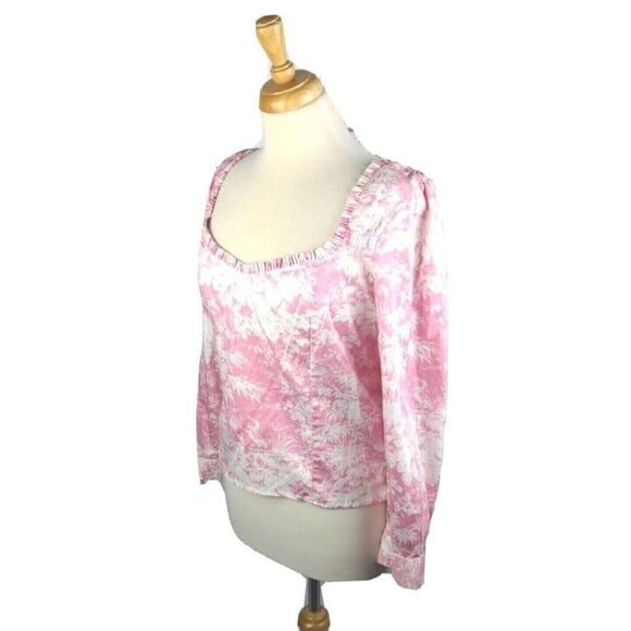 Wayf Womens Blouse Smocked Waist Long Sleeve Pink Floral Print Size XL NWOT - Picture 5 of 9